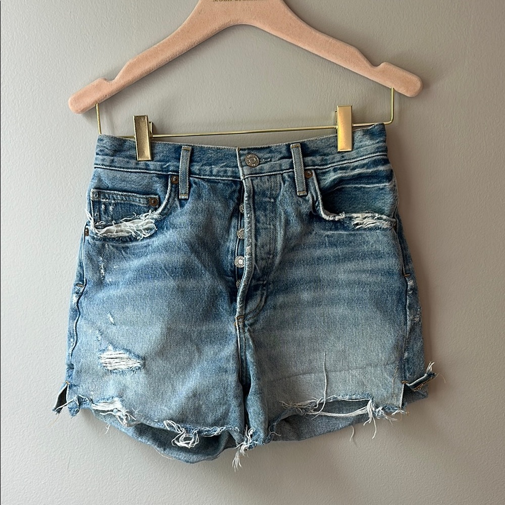 Agolde Distressed Blue Denim Shorts Cutoff (short hem) - Fit like 25